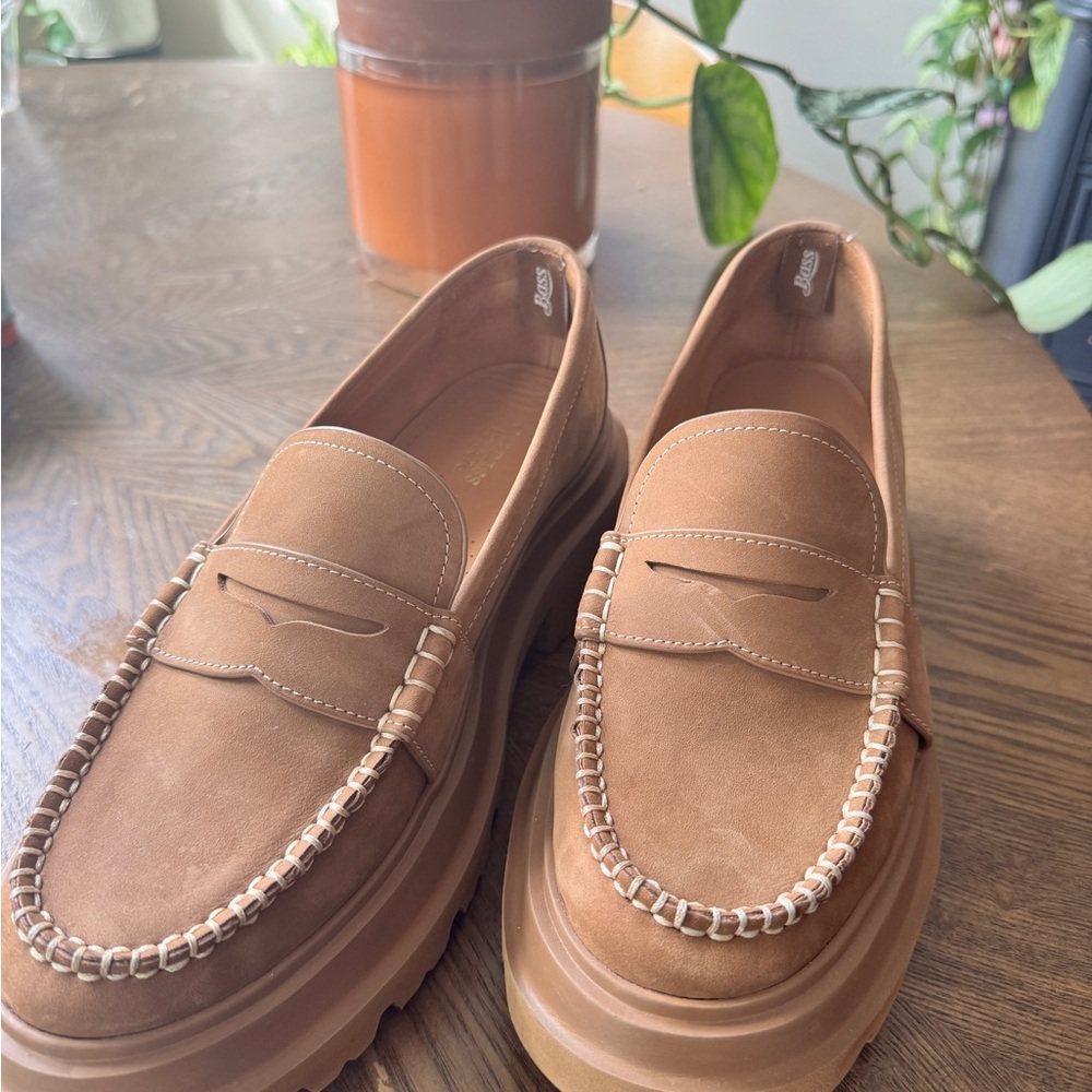 Tan Platform Chunky Loafers
